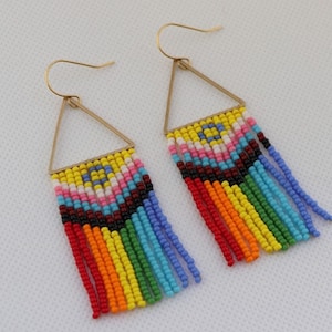 Progress Rainbow Flag Earrings, Progress Pride Earrings, All Inclusive Queer Flag Earrings, Beaded Hoop Earrings, Pride Jewelry