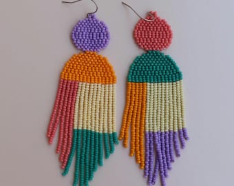 Mismatched Colorblock Fringe Earrings