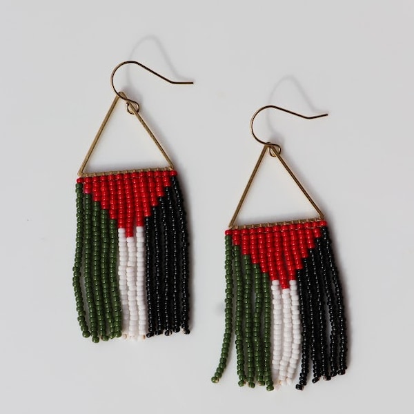 Boucles d'oreilles Palestine, Boucles d'oreilles drapeau palestinien, Falasten, Boucles d'oreilles pendantes, Boucles d'oreilles à franges ornées de perles