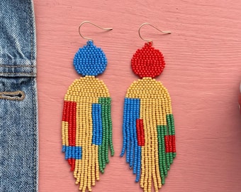 Mismatched Colorblock Fringe Earrings