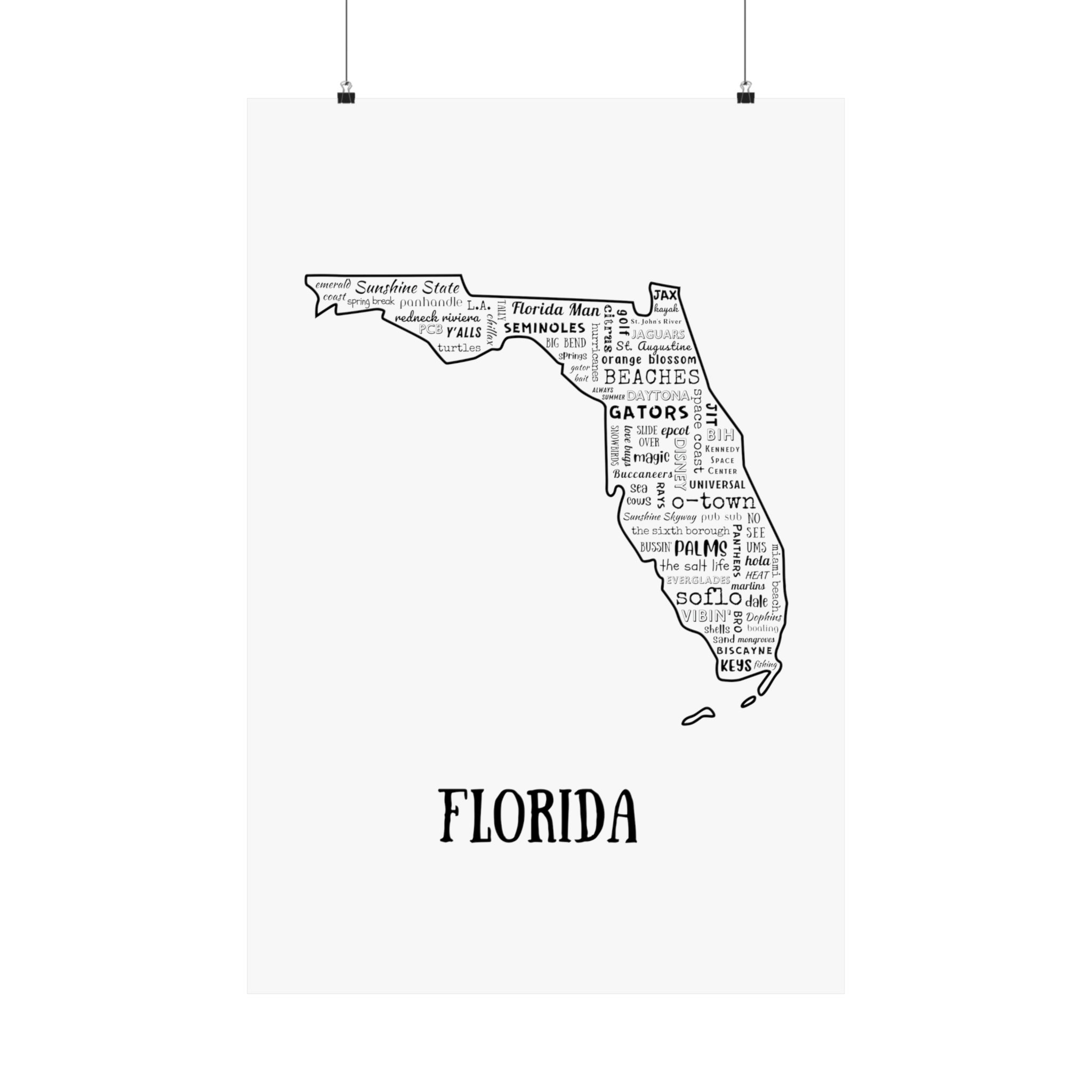 Florida Print Florida Map State Poster Wall Art Florida Etsy