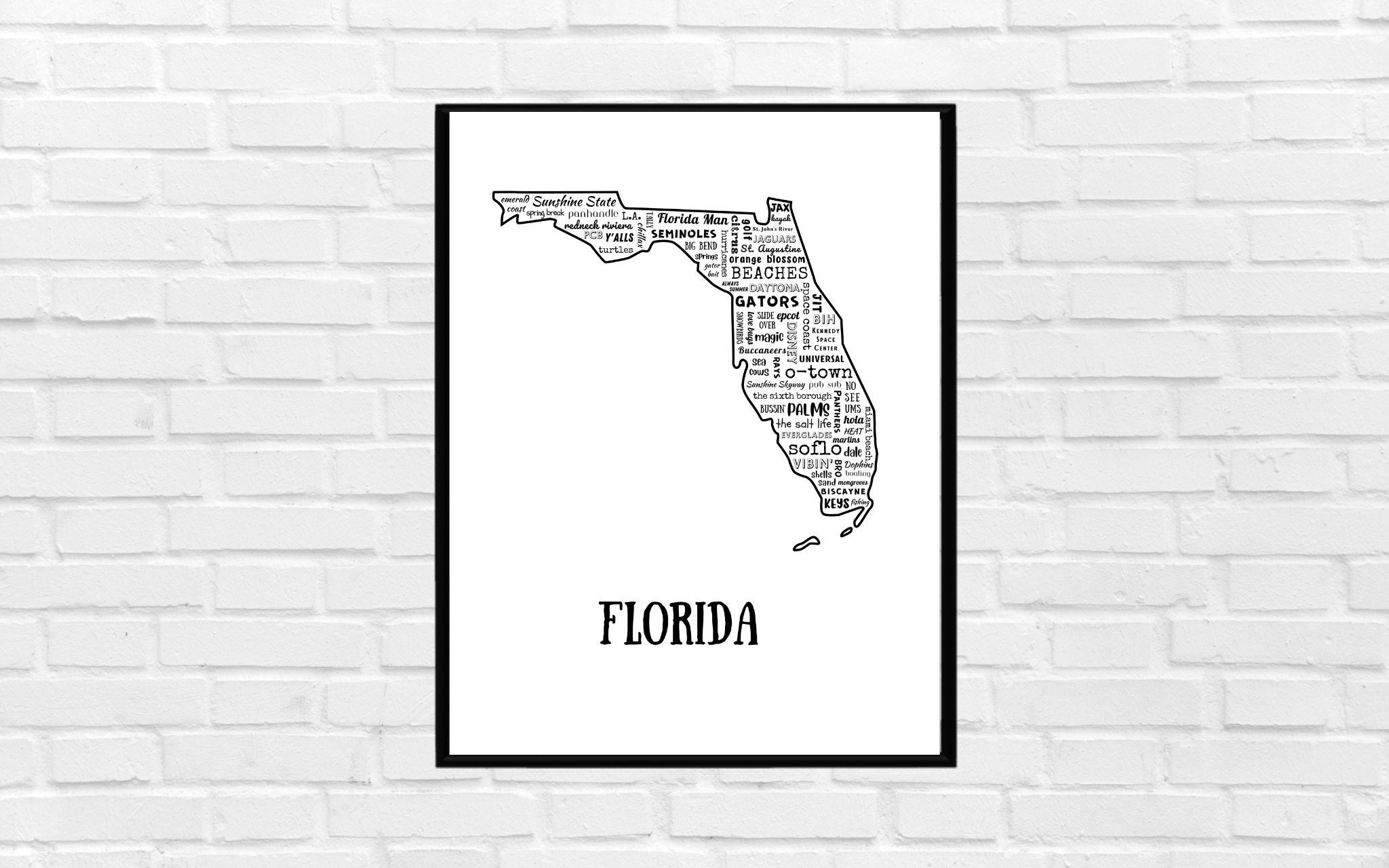 Florida Print Florida Map State Poster Wall Art Florida Etsy