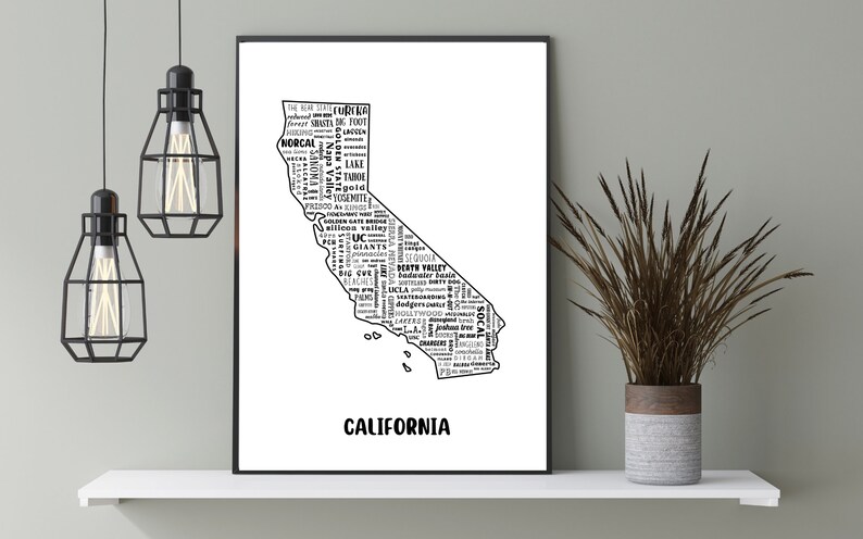 California Print California Map State Poster Wall Art - Etsy