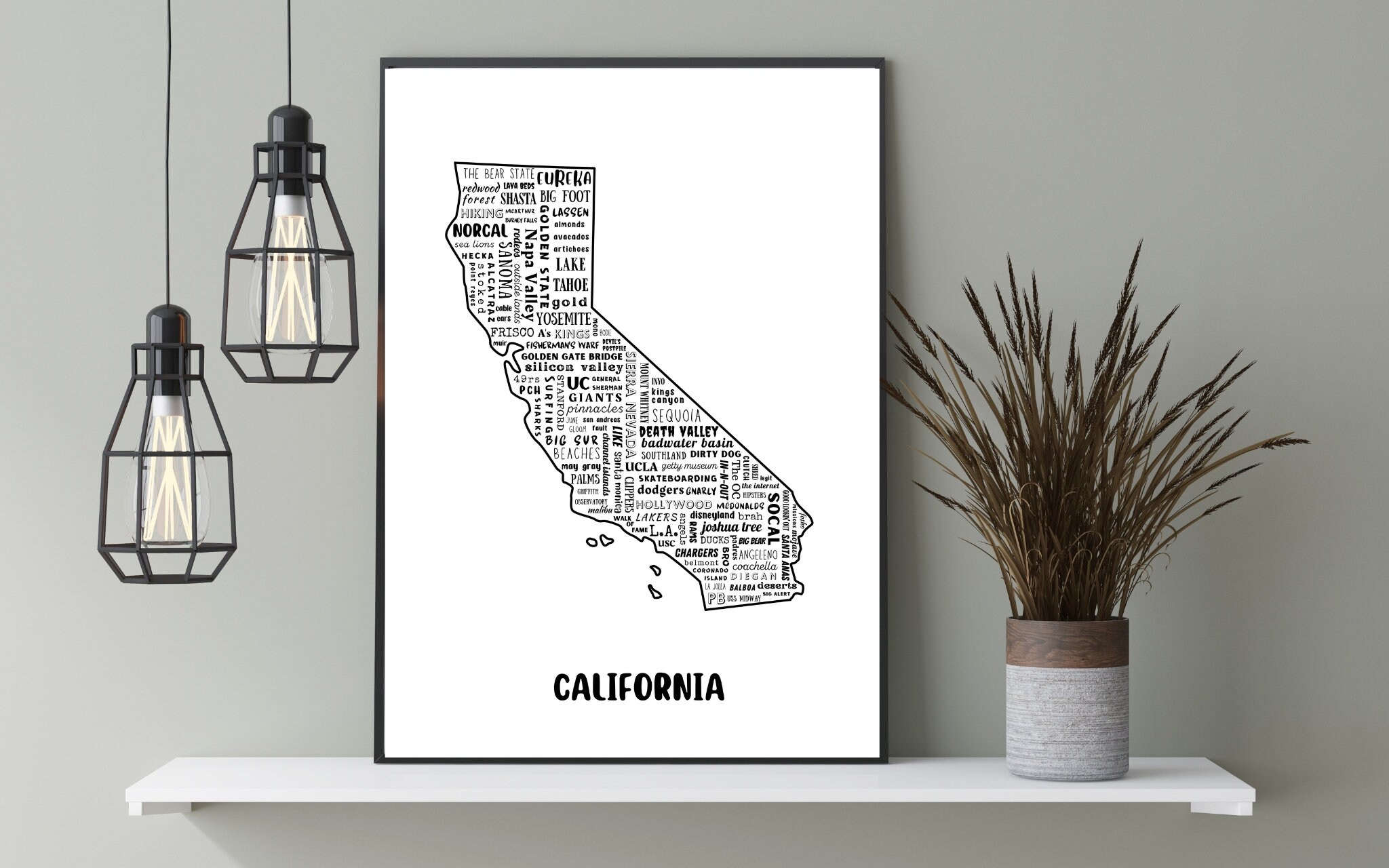 California Print California Map State Poster Wall Art - Etsy