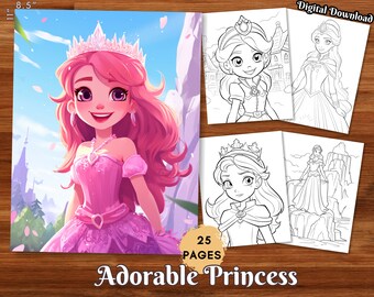 Adorable Princess Coloring Book  for Kids and Adults Cute Coloring Pages  Digital Download Printable Coloring Page PDF