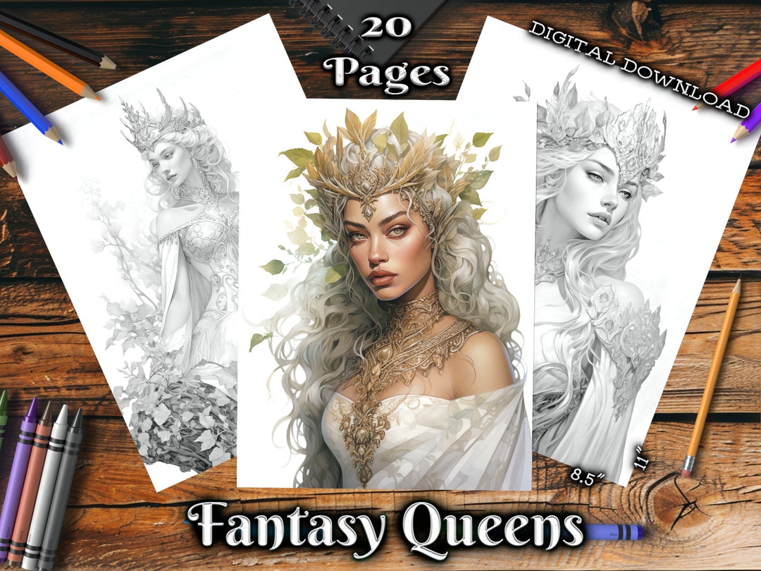 Fantasy Queens Adult Coloring Pages, Beautiful Women Portraits ...