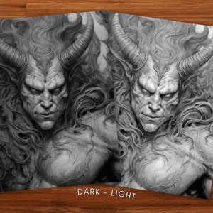 Fierce Male Demons Adult Coloring Book Grayscale Coloring Page Fantasy Digital Printable Illustration Coloring Page PDF image 2