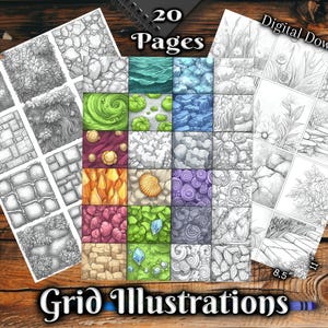 Grayscale Coloring Pages - Download, Print and Color - Grid Illustrations, Printable Pages for Colorists to Enjoy & Relax