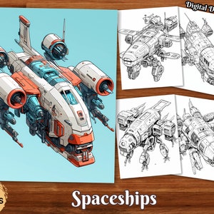 Spaceships Coloring Book Science Fiction for Teens and Adults Coloring Page  Digital Download Printable Coloring Pages PDF