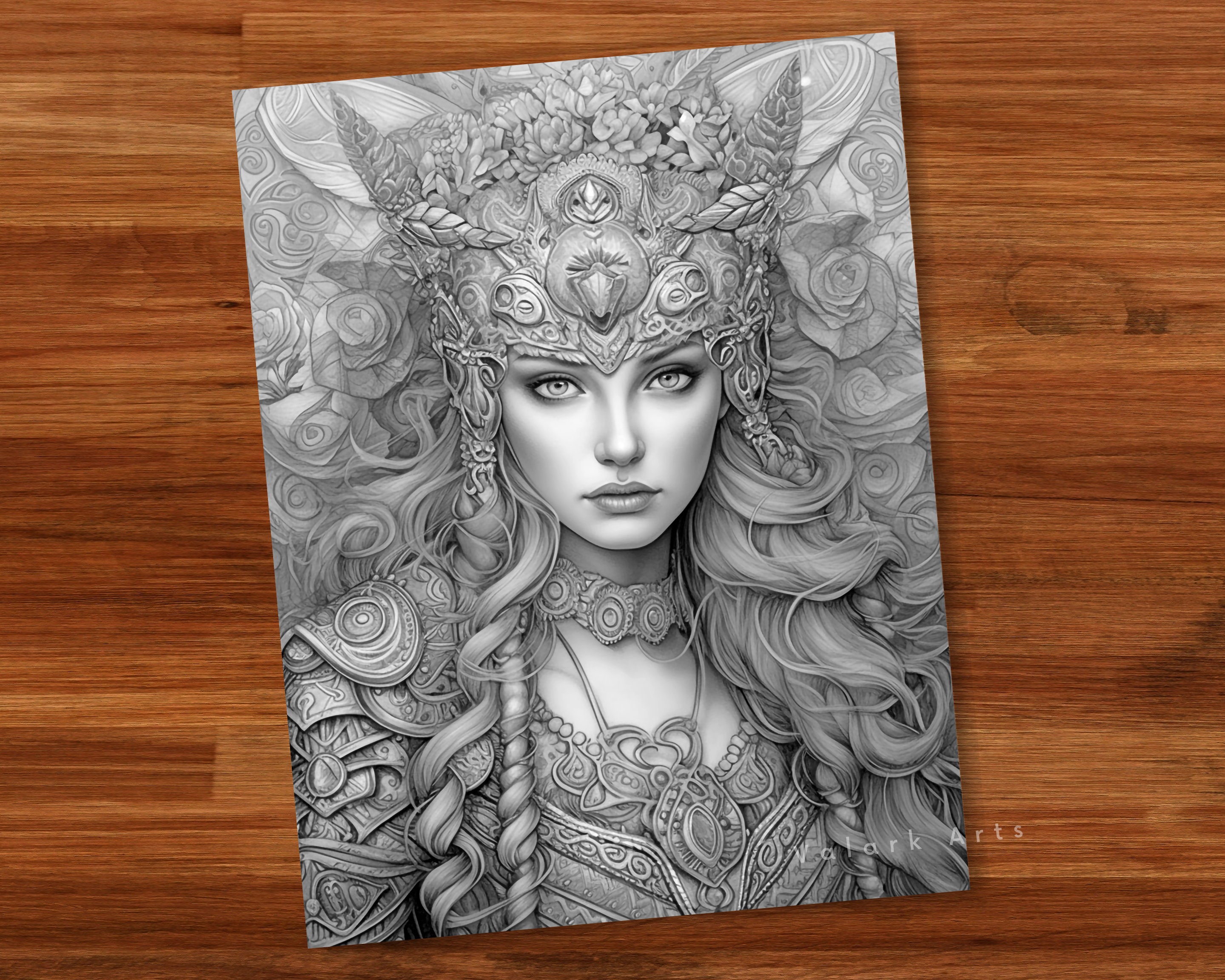 Beautiful Flower Women Adult Coloring Book Grayscale Coloring Page ...