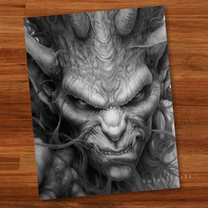 Fierce Male Demons Adult Coloring Book Grayscale Coloring Page Fantasy Digital Printable Illustration Coloring Page PDF image 5