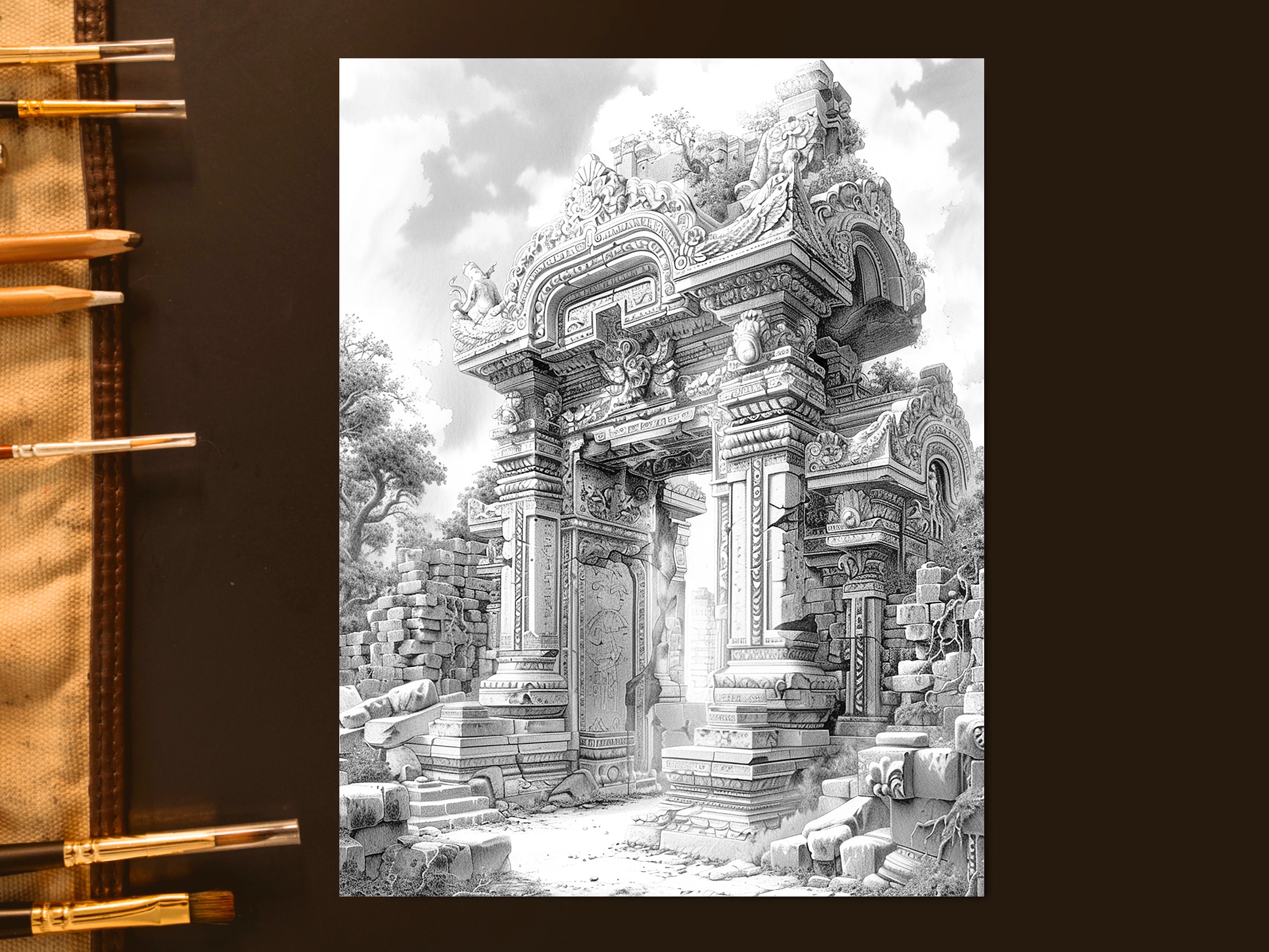 Fantasy Ancient City Ruins Adult Coloring Pages | Lost Civilization ...