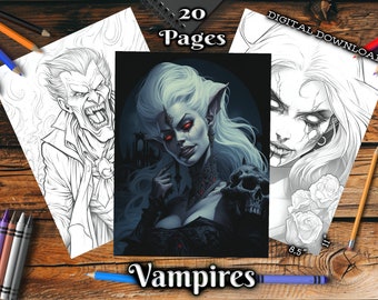 Vampires Adult Coloring Book Fantasy Creatures Coloring Page Digital Printable Illustration Coloring Page PDF