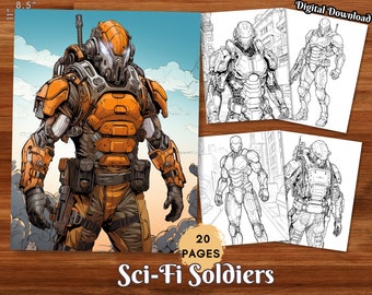 Sci-Fi Soldiers Coloring Book Science Fiction for Teens and Adults Coloring Page  Digital Download Printable Coloring Pages PDF