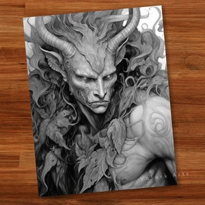 Fierce Male Demons Adult Coloring Book Grayscale Coloring Page Fantasy Digital Printable Illustration Coloring Page PDF image 9