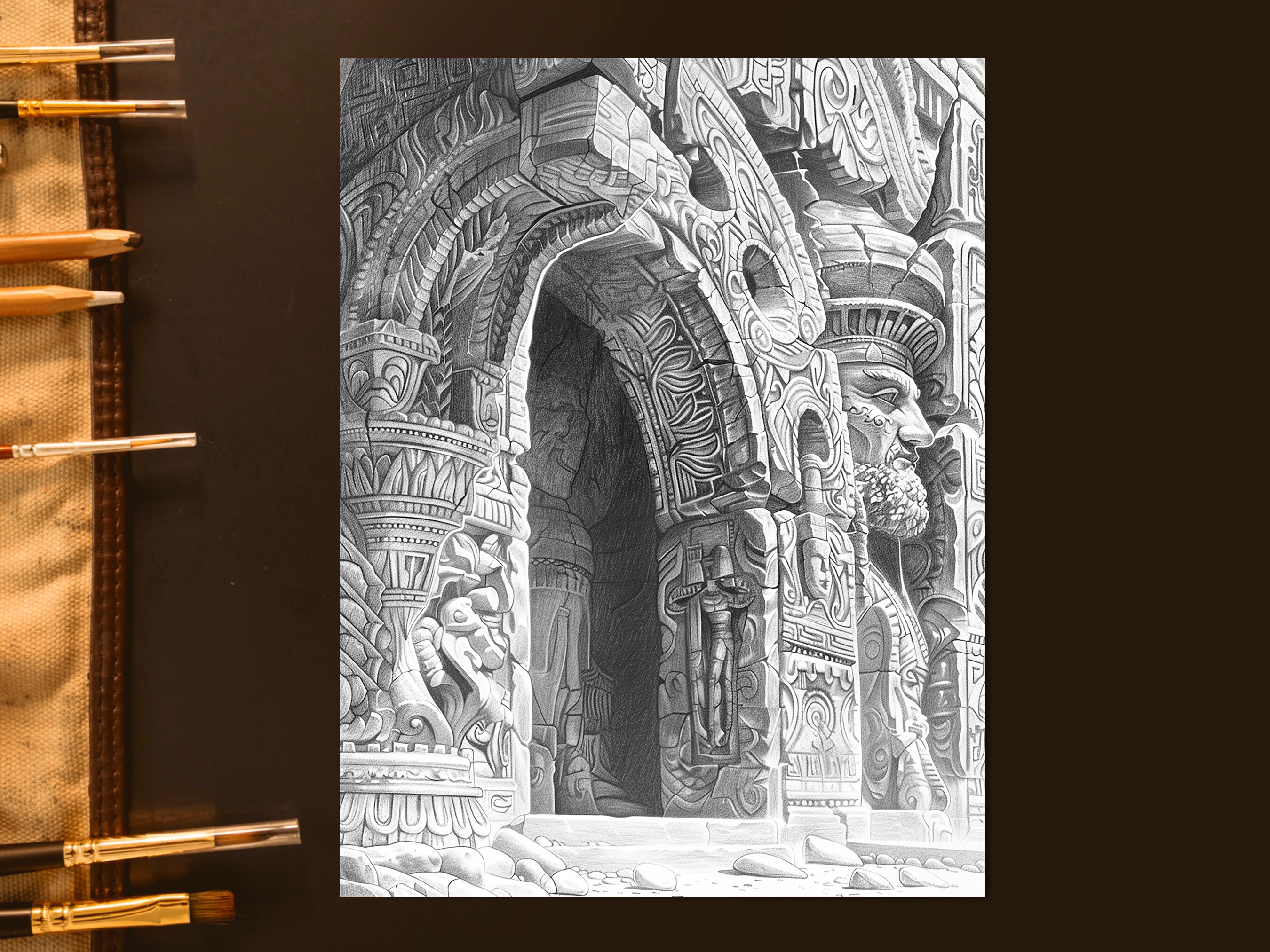 Fantasy Ancient City Ruins Adult Coloring Pages Lost Civilization ...