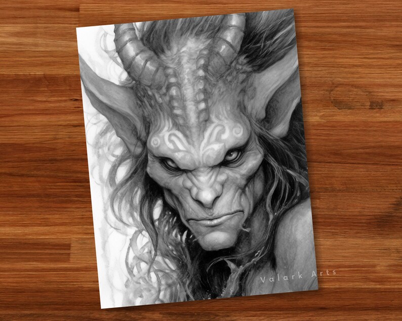 Fierce Male Demons Adult Coloring Book Grayscale Coloring Page Fantasy Digital Printable Illustration Coloring Page PDF image 7