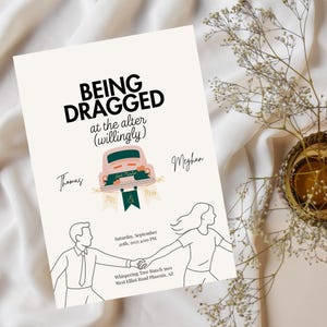Convite de casamento engraçado – Edição Arrastado para o Altar – Modelo editável do Canva