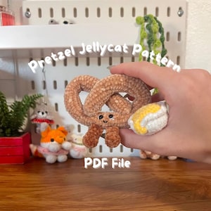 Crochet amigurumi Pretzel Jellycat + Cheese cup pattern, PDF Pattern, US terms