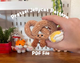 Schema per realizzare una tazza di formaggio e pretzel Jellycat all'uncinetto con amigurumi, modello PDF, termini USA