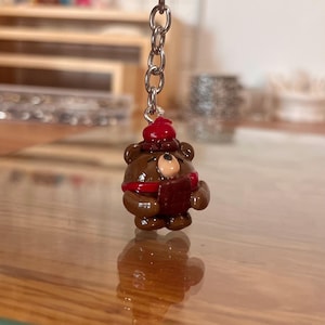 Chocolate cherry bear polymer clay keychain | clay art keychain