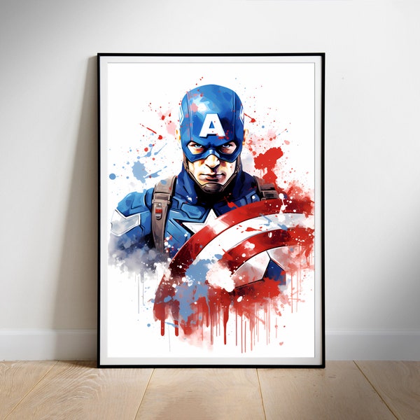 Captain America poster, Superhero Digital Download, Printable Wall Art Decor, New Home gift