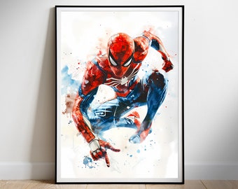 Poster aquarelle de Spiderman : oeuvres d'art de films de super-héros (téléchargement numérique)