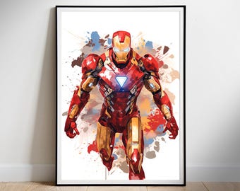 Impresión en acuarela de Iron Man: Póster de la película de superhéroes (descarga digital)