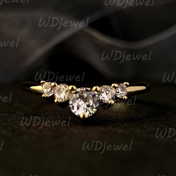 Matching Band Simulated Diamonds Moissanite for Engagement Ring,V Shape Ring,Chevron Ring, Minimalist Ring, Curve Wedding Band Stacking Ring