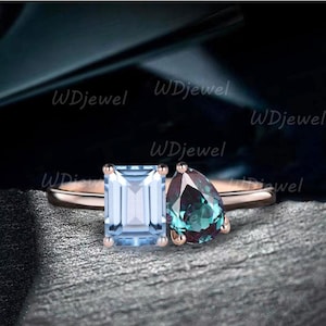 Toi Et Moi Ring Blue Topaz Teardrop Alexandrite Wedding Ring Changing Color Two Stones Engagement Ring Promise Ring Anniversary Gifts