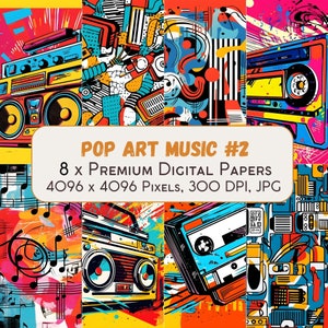 Pop Art Musik #2 Digitale Papiere, JPG, 4K, nahtloses Muster, Sublimation, Hintergrund, hohe Auflösung, Sofort Download! - KOMMERZIELLE NUTZUNG