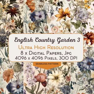 English Country Garden Floral 3 Digital Paper, Seamless Pattern, Background, Sublimation, High Resolution Instant Download!! COMMERCIAL USE