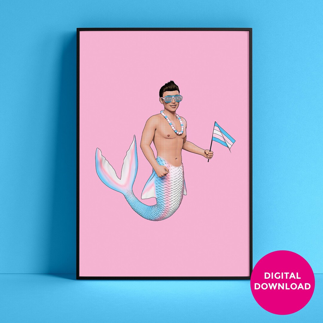 LGBTQ Trans Pride Flag Digital Printable Merman Pop Art Male - Etsy