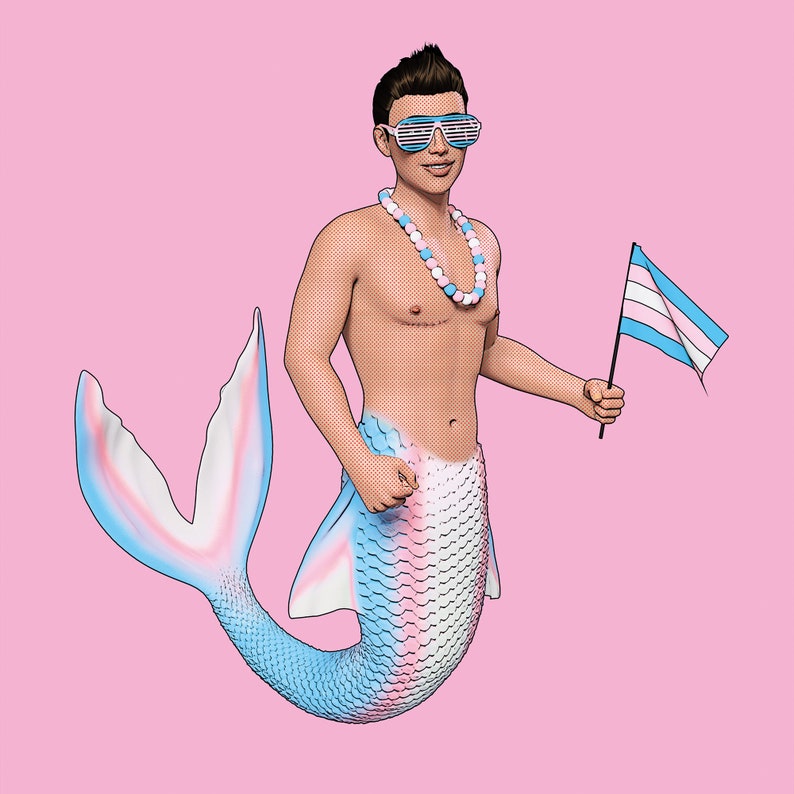 LGBTQ Trans Pride Flag Digital Printable Merman Pop Art Male - Etsy