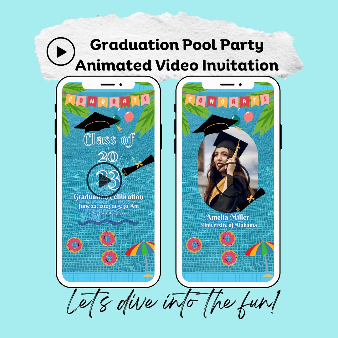 Graduation Pool Party Invitation Grad Pool Party Etsy