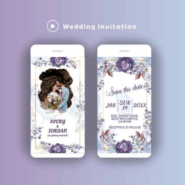 Purple Floral Wedding Invitation Download | Video Wedding Invitation | Lavender Marriage Invitation | Elegant Wedding Invitation With RSVP