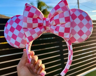 Pink Checkered Mouse Ears