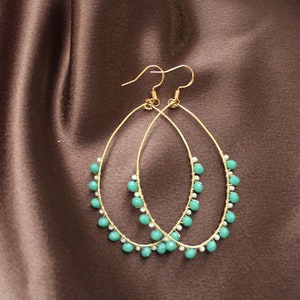 Wrapped Wire Oval Seed Bead Dangle Earrings