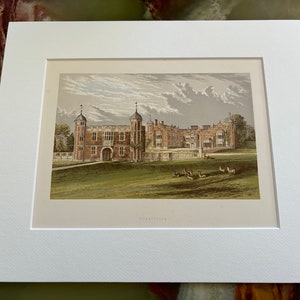 Charlecote - First Edition English Vintage Original Chromolithograph (circa 1850) with Art Mount (Off-White) 10x12 Inches
