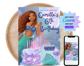 Editable The Little Mermaid Birthday Party Invitation| Ariel Birthday Party Invite, New Little Mermaid Birthday Invite