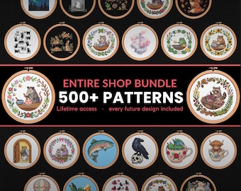 Entire Shop Bundle, 500+ Cross Stitch Patterns, Lifetime Access, All Future Designs, PDF Charts, Cute Animals, Instant Download
