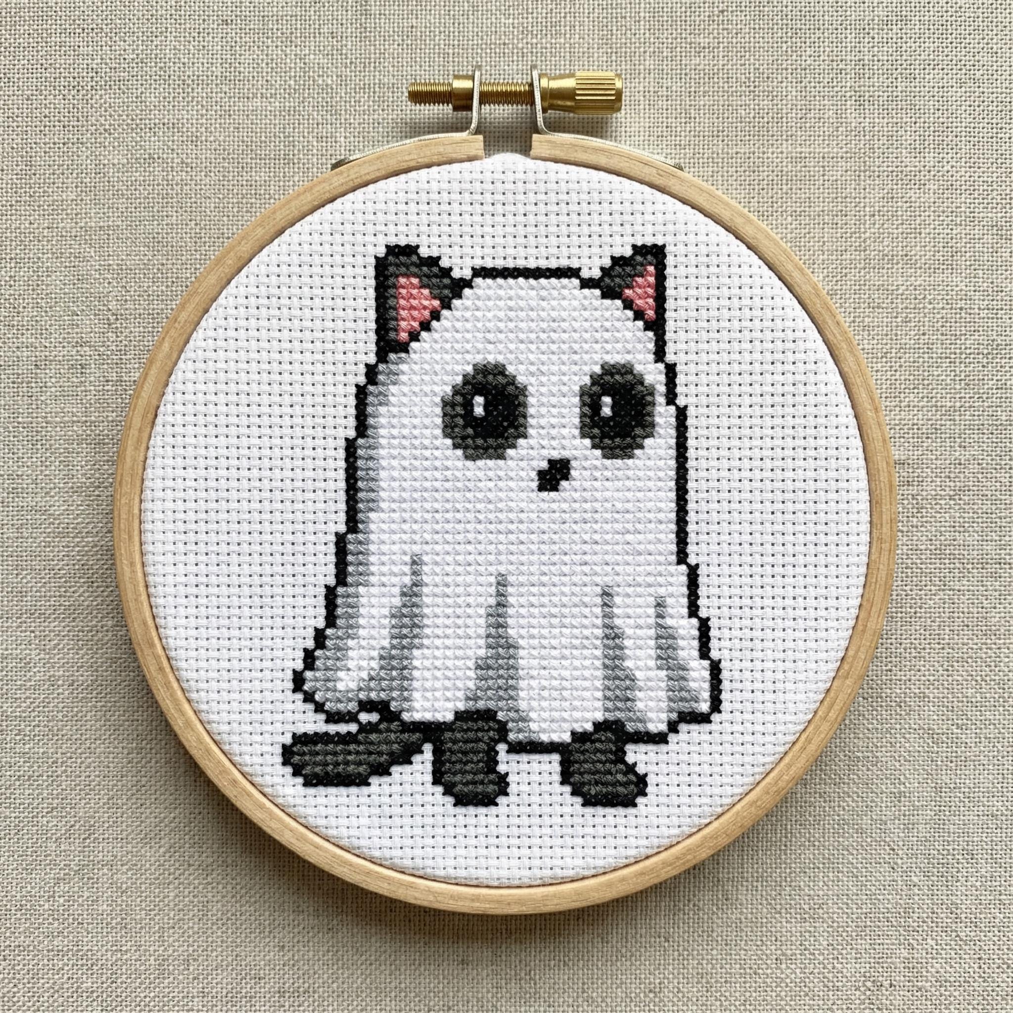 Ghost Cat Cross Stitch Pattern PDF | Kawaii Spooky Black Cat Embroidery ...