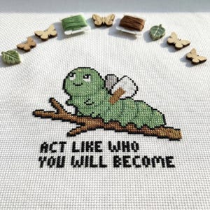 Caterpillar Cross Stitch Pattern | Cute Bug Quote PDF Chart | Motivational Insect Embroidery | Beginner Gift