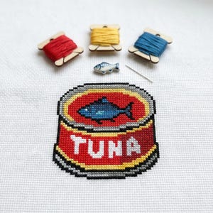 Cute Canned Tuna Cross Stitch Pattern | Hoop Embroidery | PDF | Instant Download | Commercial Use | Cross Stitch Chart