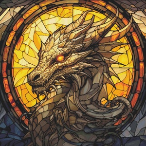 Dragon Stained Glass Cross Stitch Pattern | Hoop Embroidery | PDF | Instant Download | Commercial Use | Cross Stitch Chart