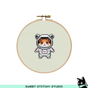 かわいい宇宙ハムスター宇宙飛行士のクロスステッチパターン | フープ刺繍 | PDF | 即時ダウンロード | 商用利用 | クロスステッチチャート