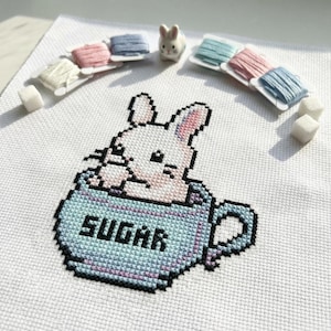 Cute Sugar Bunny Cross Stitch Pattern | Hoop Embroidery | PDF | Instant Download | Commercial Use | Cross Stitch Chart