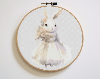 Bunny In A Wedding Dress Cross Stitch Pattern | Hoop Embroidery | PDF | Instant Download | Commercial Use | Cross Stitch Chart