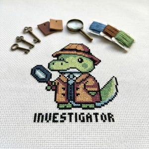 Cute Investigator Alligator Detective Cross Stitch Pattern | Hoop Embroidery | PDF | Instant Download | Commercial Use | Cross Stitch Chart