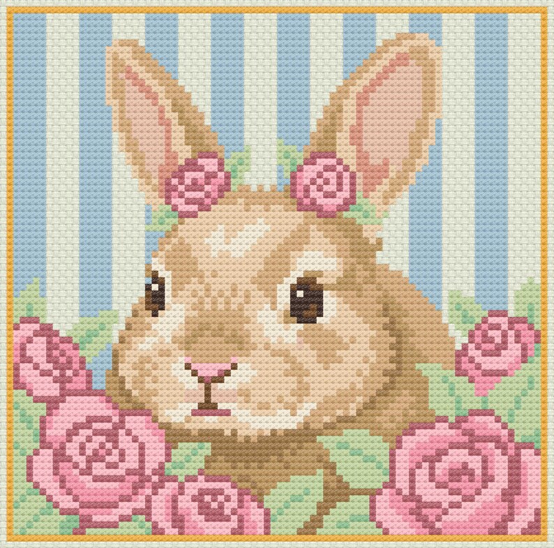 Cute Roses Bunny Cross Stitch Pattern | Hoop Embroidery | PDF | Instant ...
